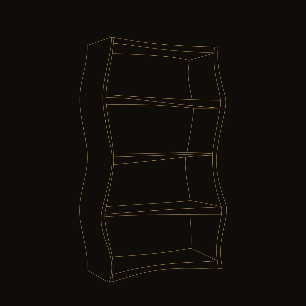 Bookshelf with Wavy S-Curve Side Panels in Walnut dimension diagram