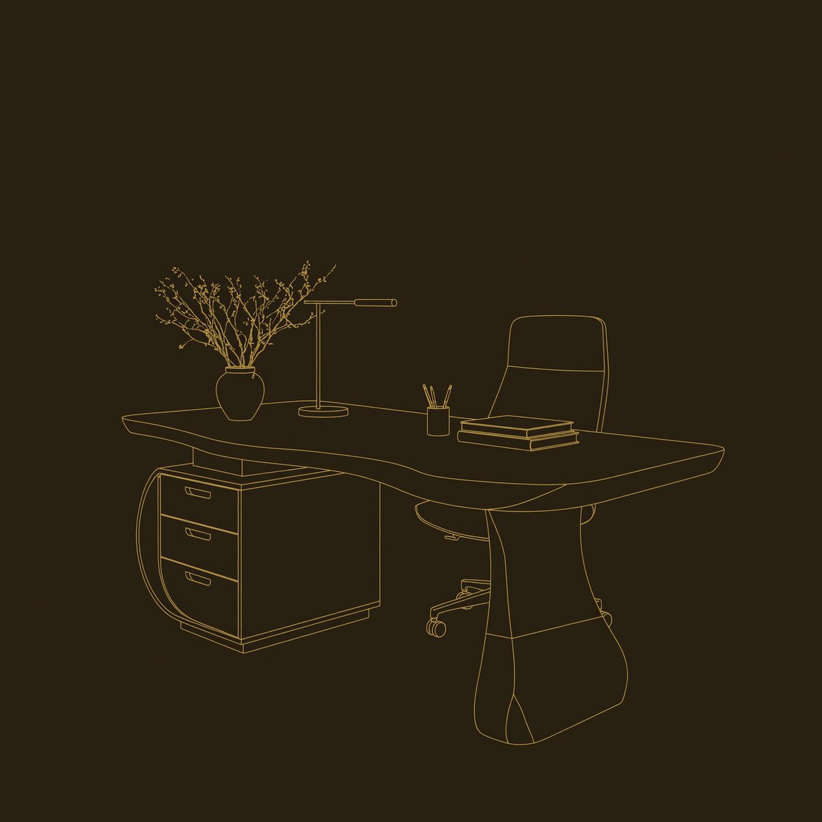 Burlform Study Desk, Shaped from Solid Figured Wood dimension diagram