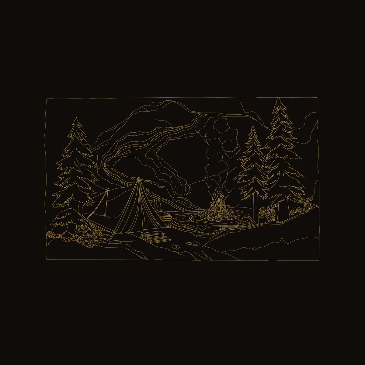 Campfire and Pines Carved Hardwood Wall Art Panel dimension diagram