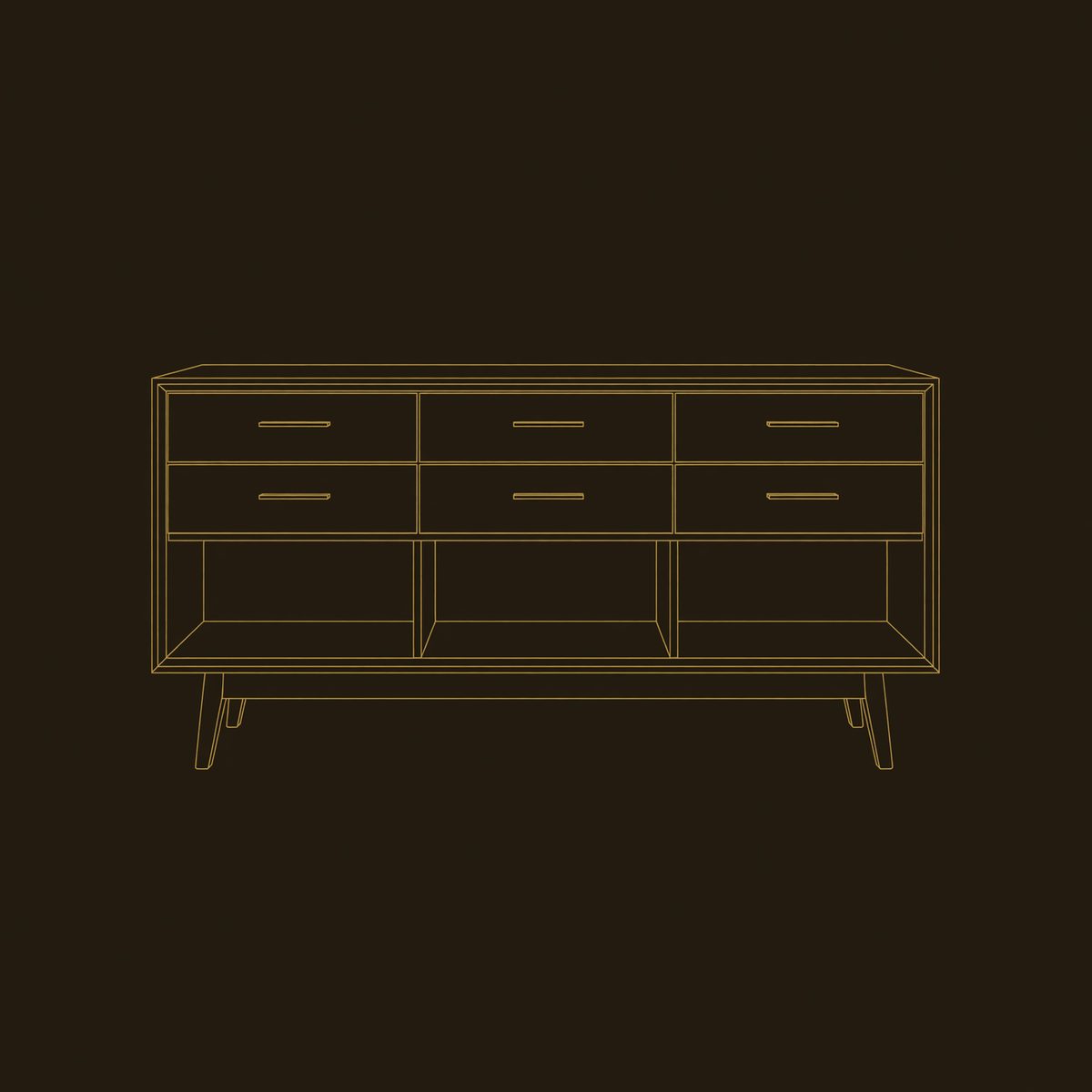 Console Table on Splayed Tapered Legs, Solid Walnut dimension diagram