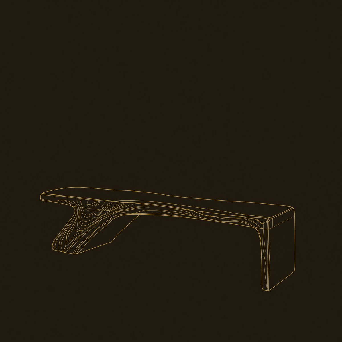 Contemporary Asymmetrical Solid Wood Bench Hand Sculpted dimension diagram