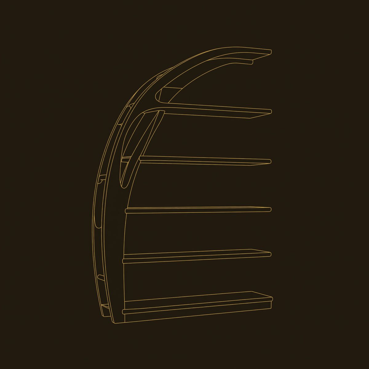 Curved Arch Bookshelf in Solid Walnut Hardwood dimension diagram