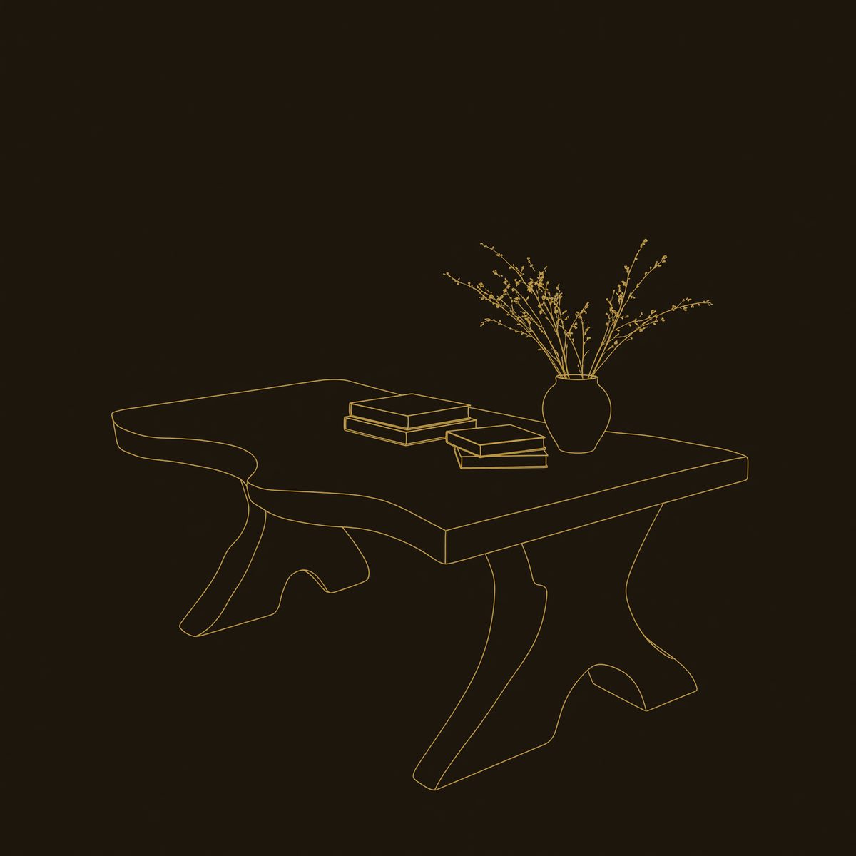 Desk on Two Branching Root Legs in Solid Hardwood dimension diagram