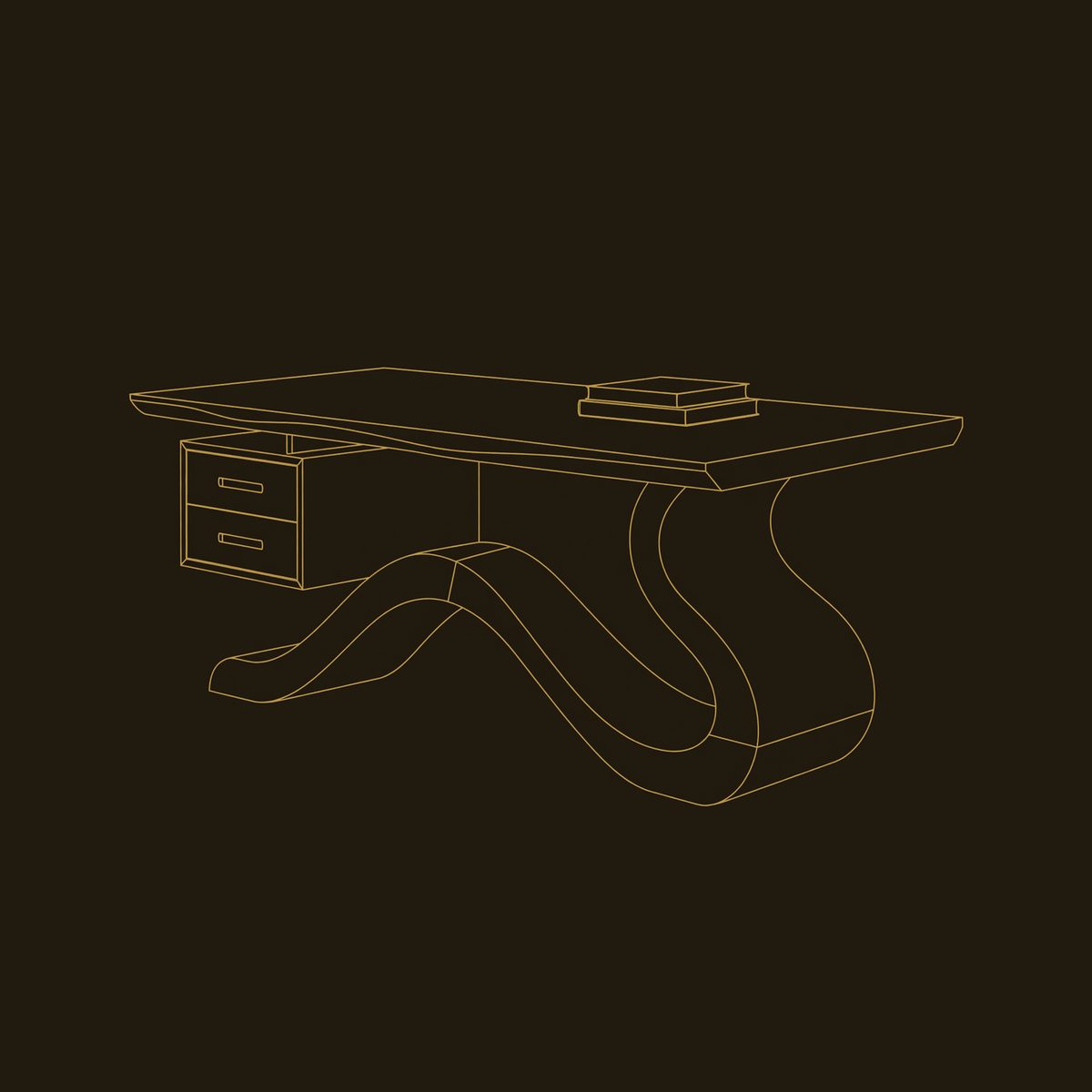 Double Wave Base Desk in Solid Walnut Hardwood dimension diagram