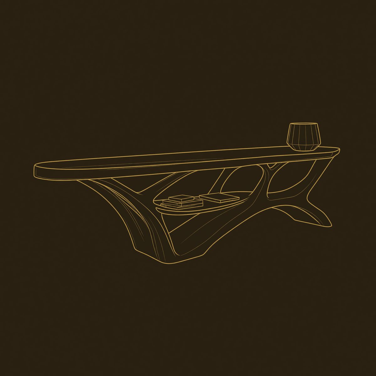 Branching Carved Base TV Console with a Single Shelf dimension diagram
