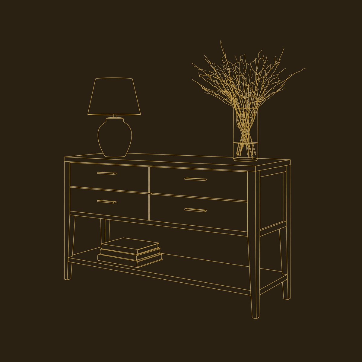 Hand-Fitted Console Table with Four Drawers in Walnut dimension diagram