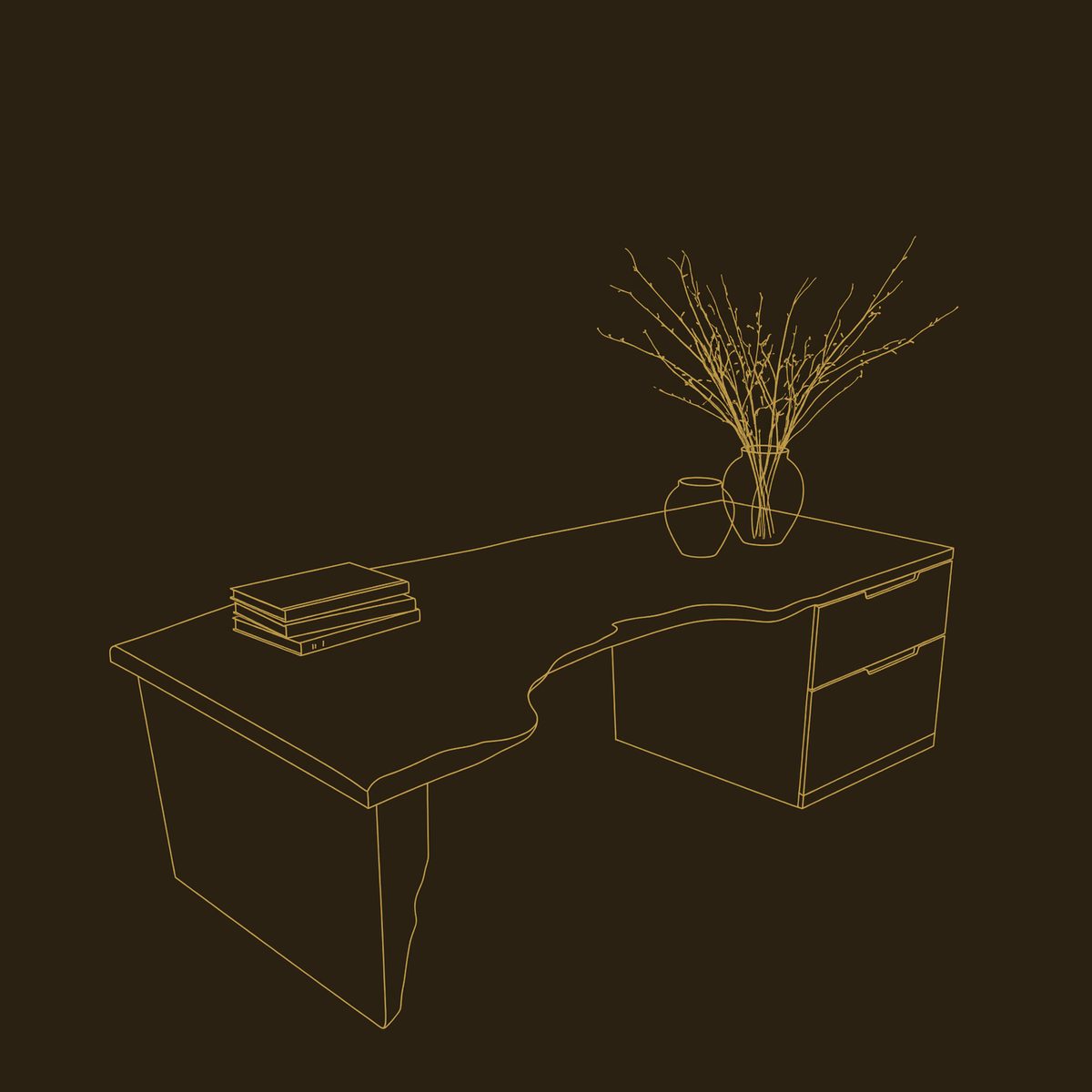 Hand-Planed Crescent Desk with Solid Wood Plinth Legs dimension diagram