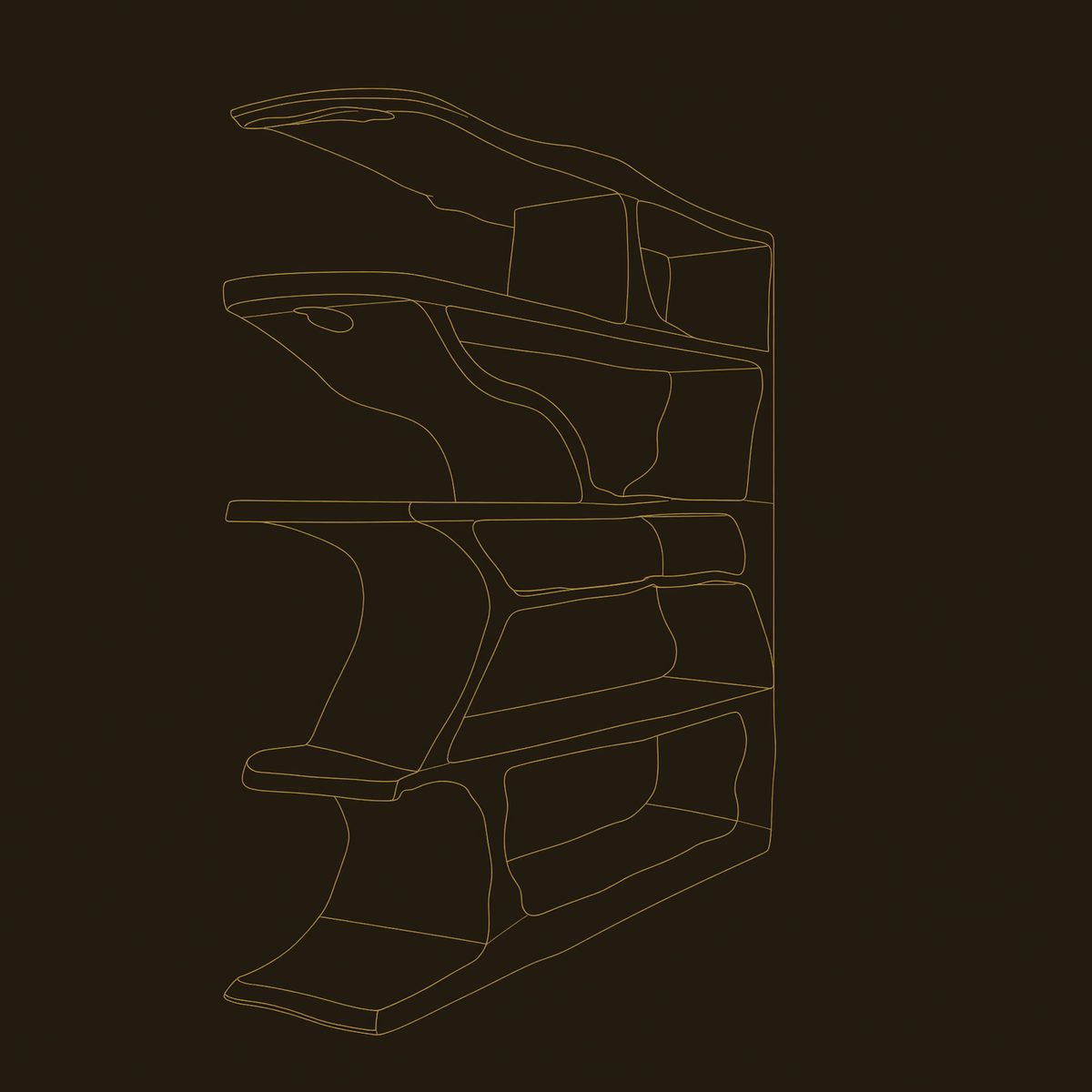Hand-Shaped Bookshelf with Wavy Live Edge Slabs dimension diagram