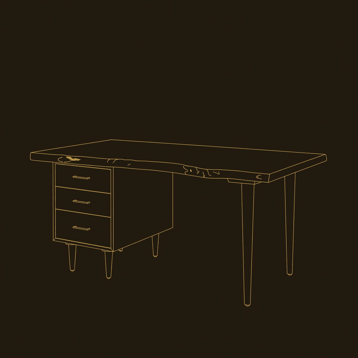 Live Edge Solid Wood Office Desk With Open Shelf dimension diagram