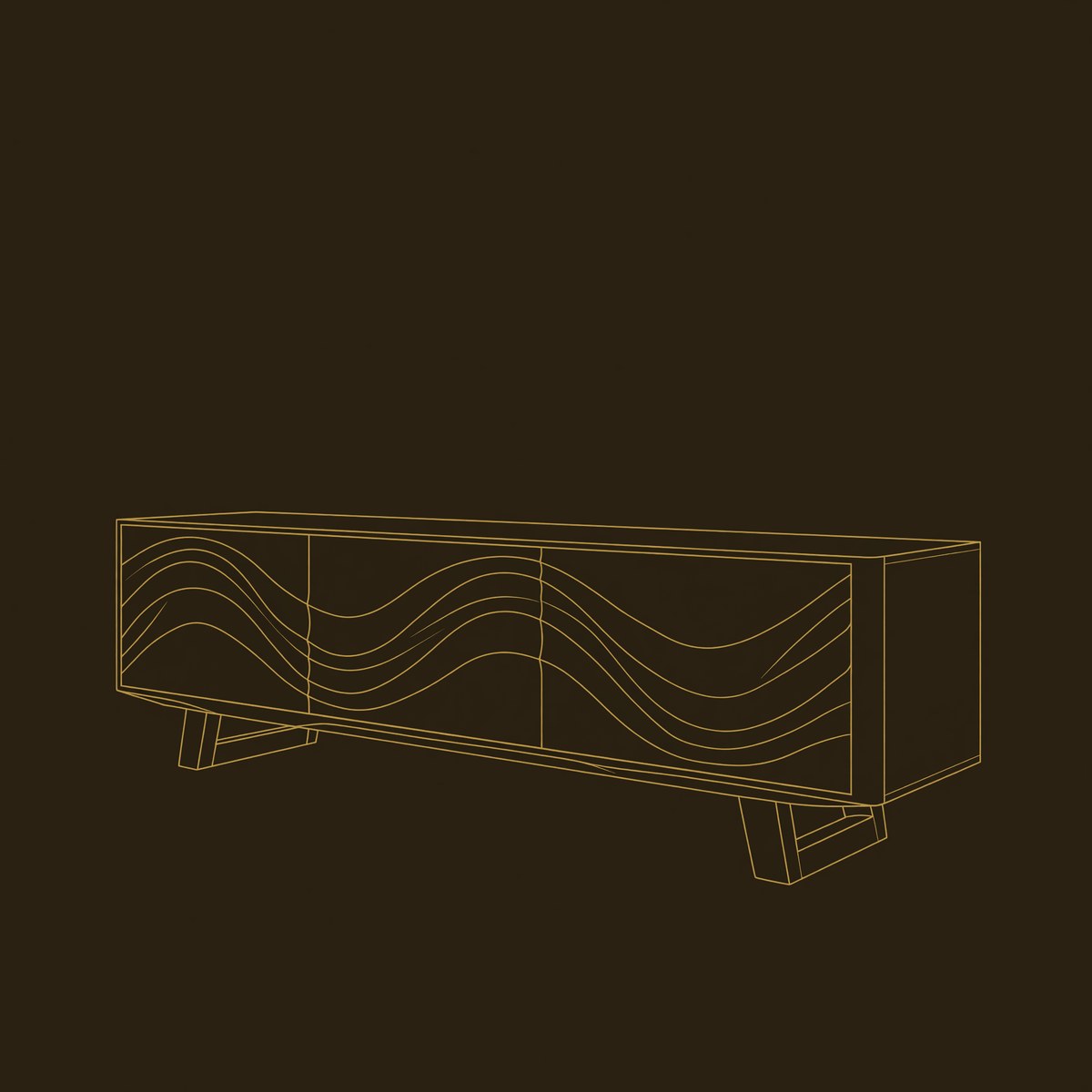 Carved Wave-Pattern TV Cabinet With Organic Display Shelving dimension diagram