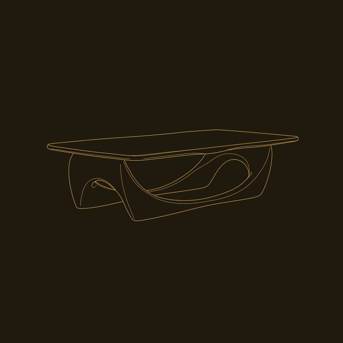 Minimal Coffee Table Smooth Curved Base For Living Room dimension diagram