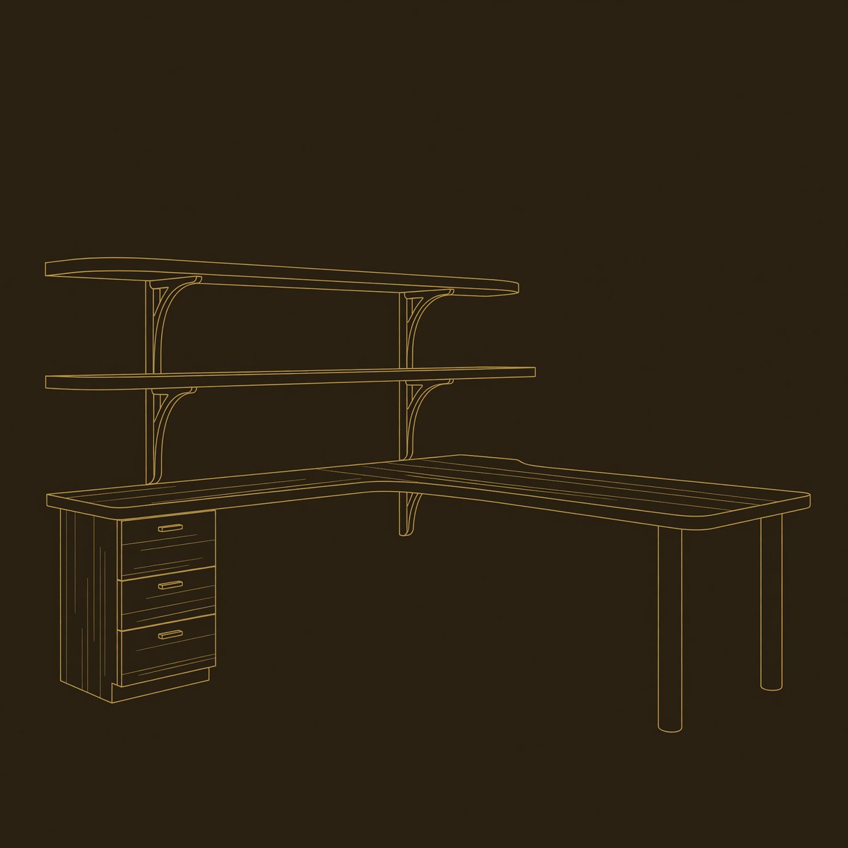 Modern L Shaped Desk With Open Bookshelves For Home Study dimension diagram