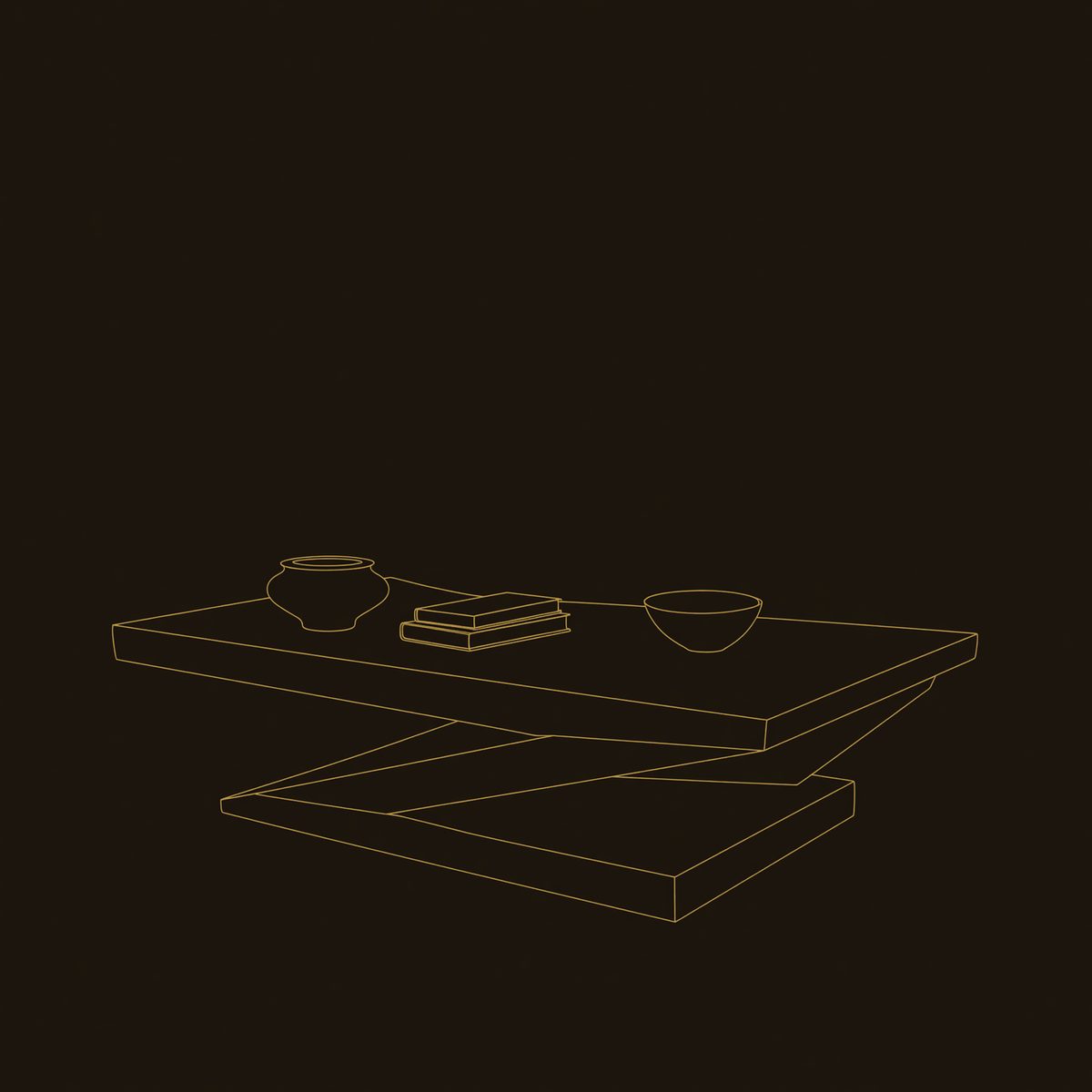 Zigzag Base Coffee Table with a Thick Wood Slab Top dimension diagram