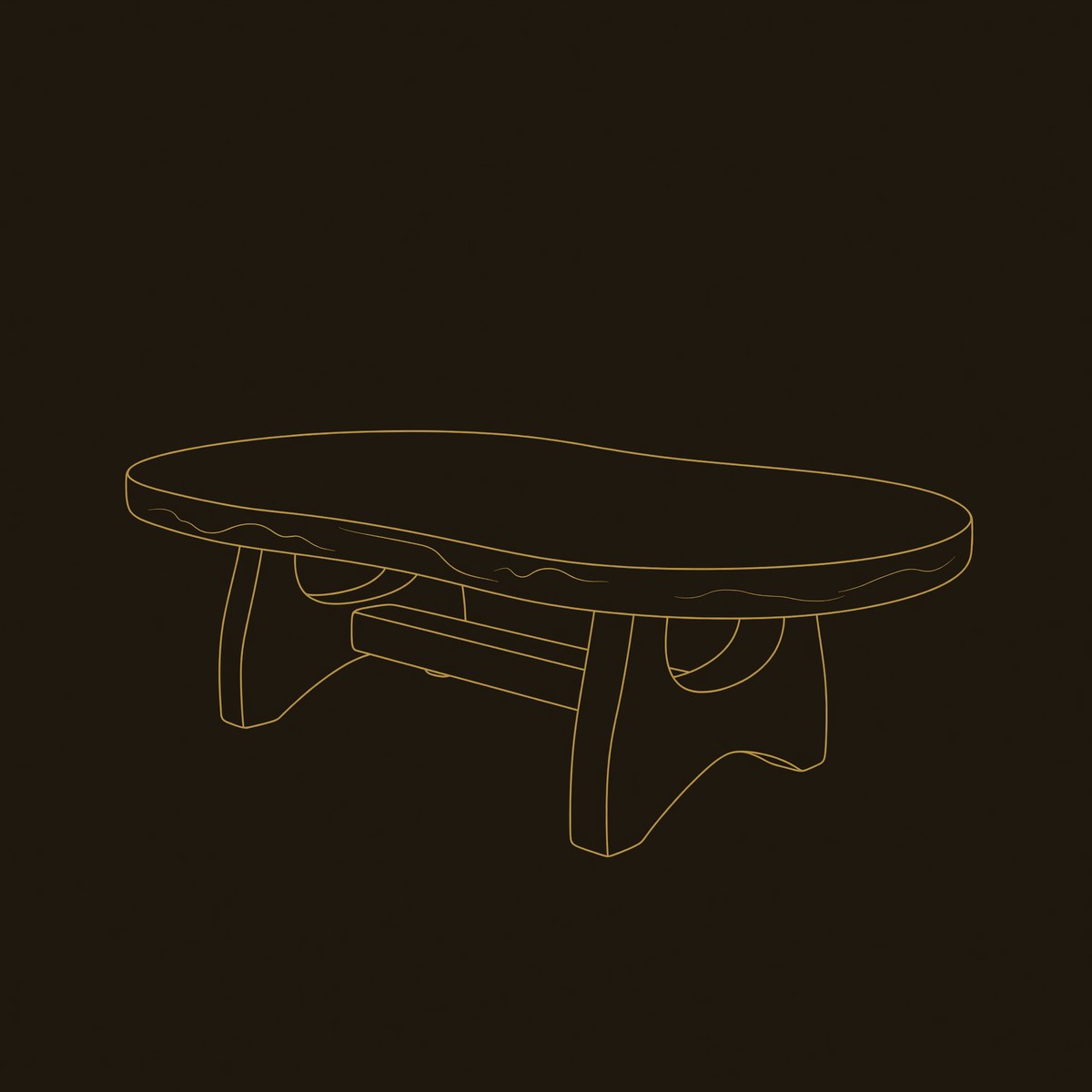Organic Oval Coffee Table For Loft Living dimension diagram