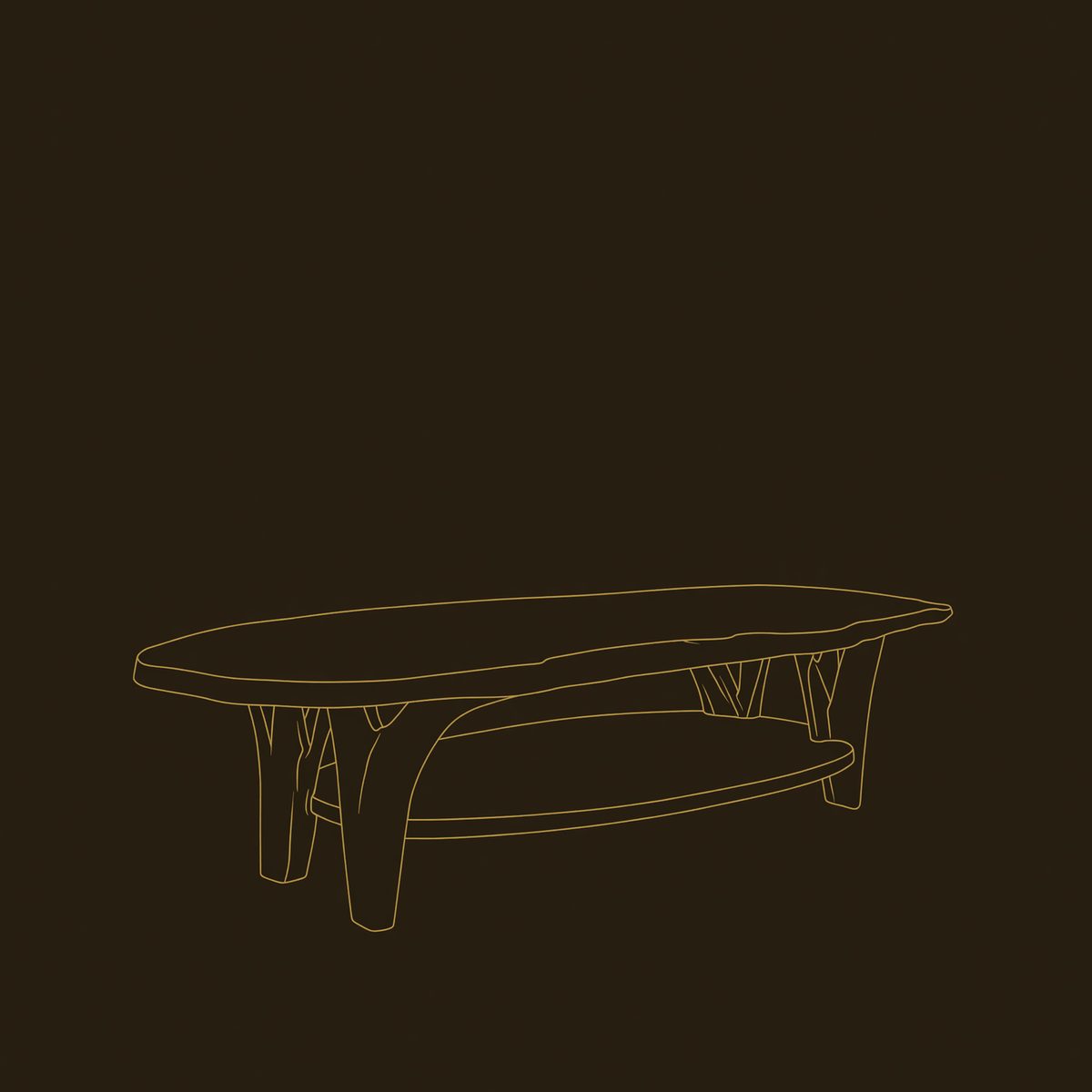 Oval Top, Branch-Form Legs, Coffee Table in Solid Wood dimension diagram