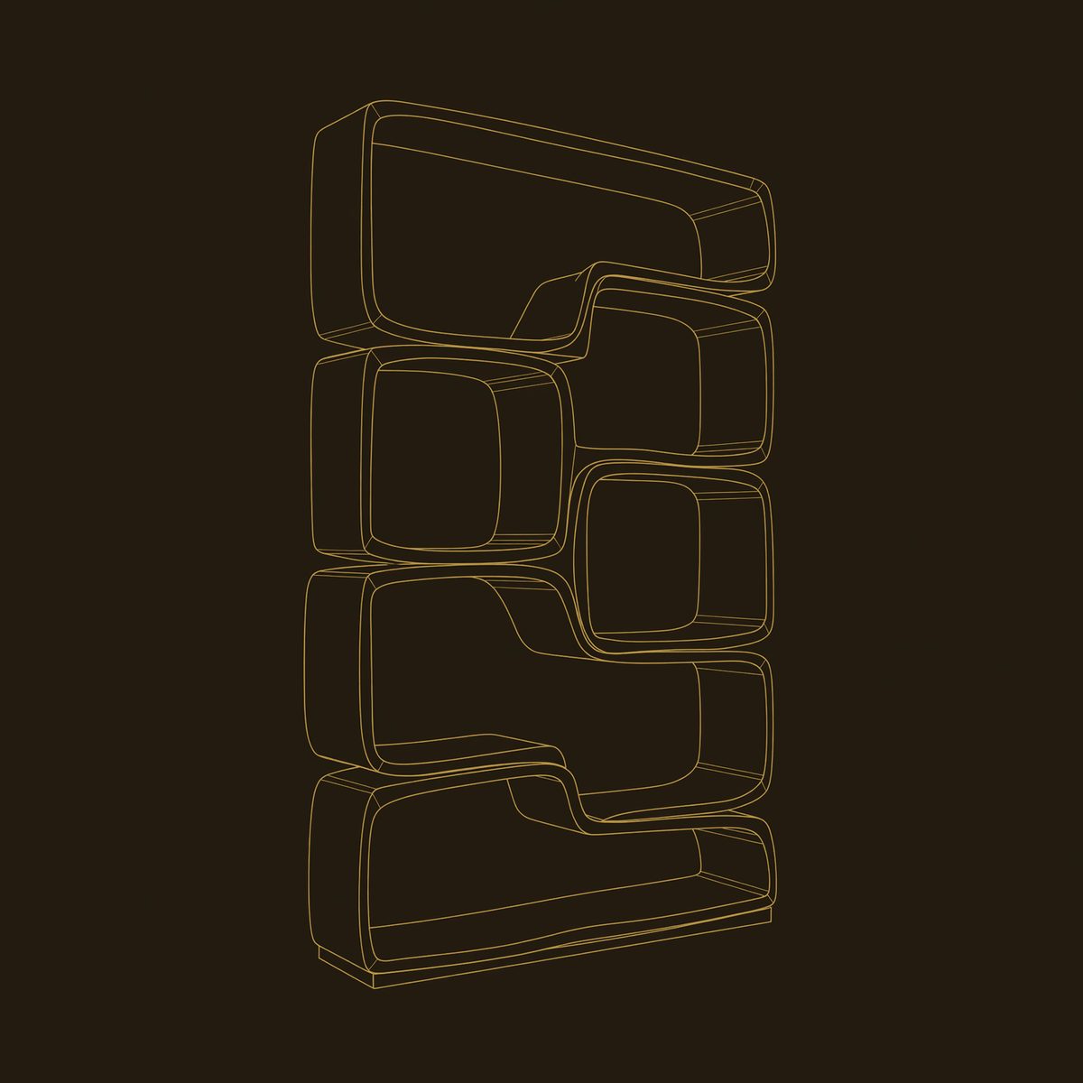 Ribbonfold Bookshelf, Hand-Shaped from Solid Wood dimension diagram