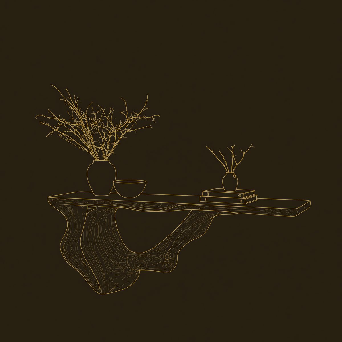 Root-Form Console Table Carved in Solid Hardwood dimension diagram
