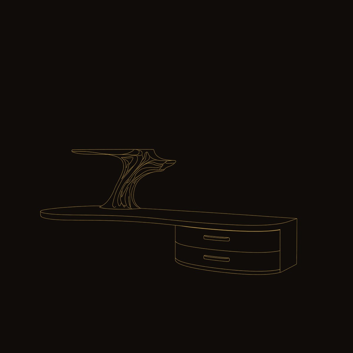 Rustic Wooden Desk With Sculptural Shelving And Drawer For Workspace dimension diagram