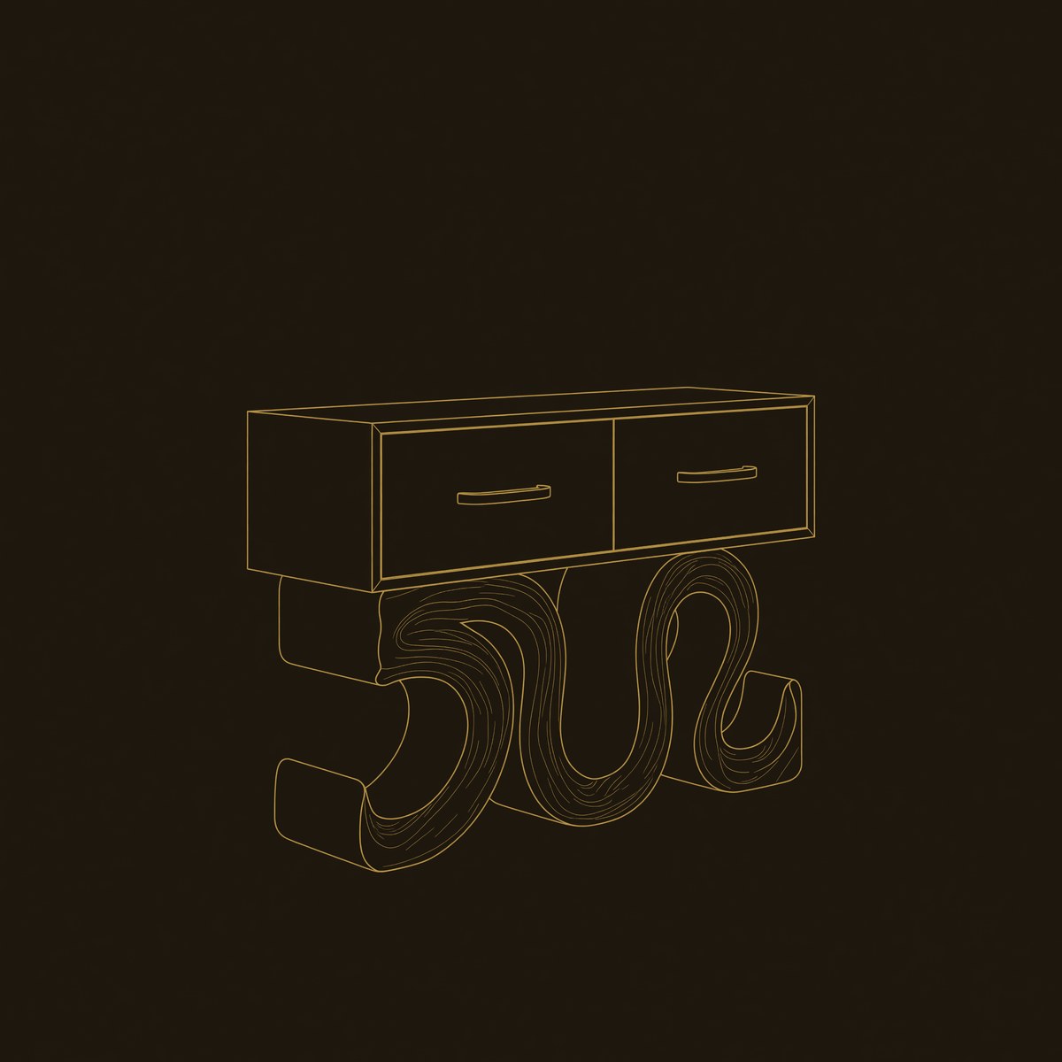 Sculptural Solid Wood Console Table - Rustic Storage with Drawers dimension diagram