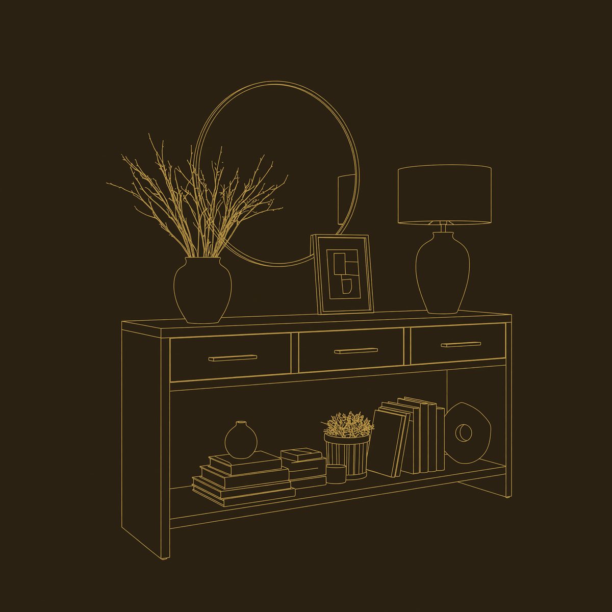 Slab-Sided Three-Drawer Console Table in Solid Walnut dimension diagram