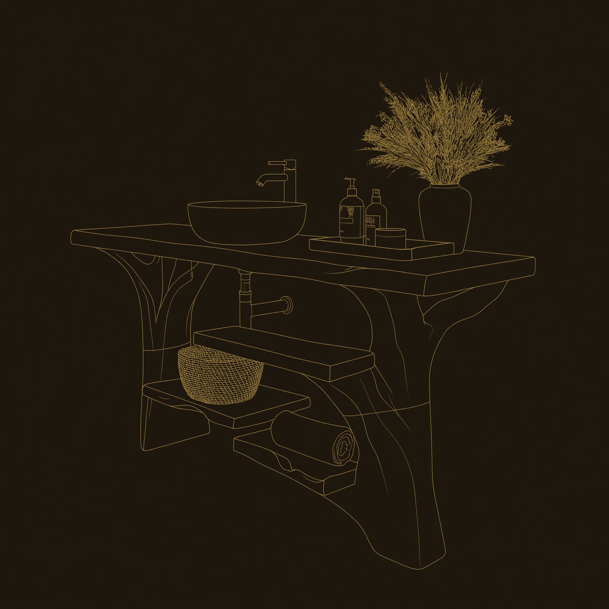 Solid Wood Live Edge Vanity Handcrafted Solid Bathroom Organic Spa Bathroom dimension diagram