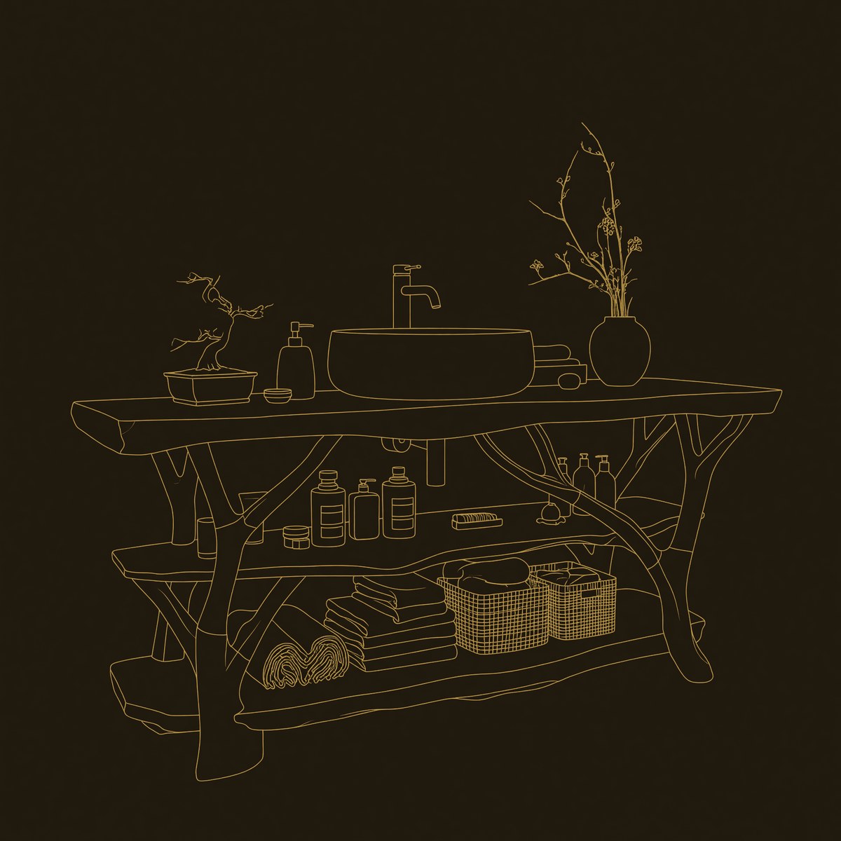 Solid Wood Live Edge Vanity Handmade Sink New Bathroom Setup dimension diagram