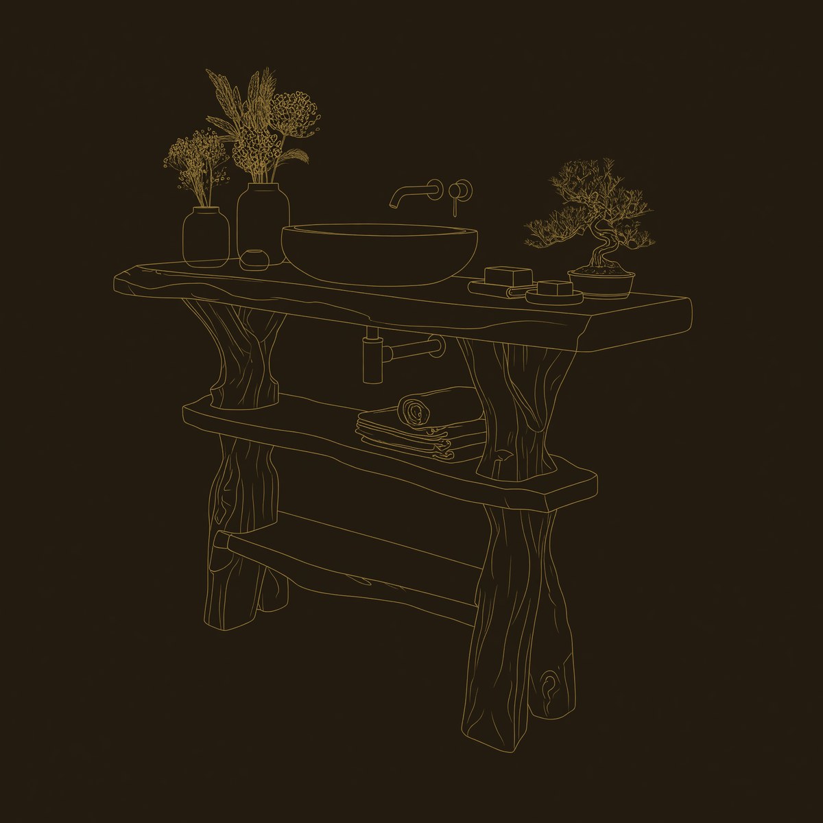 Solid Wood Live Edge Vanity Handmade Sink Family Bathroom dimension diagram
