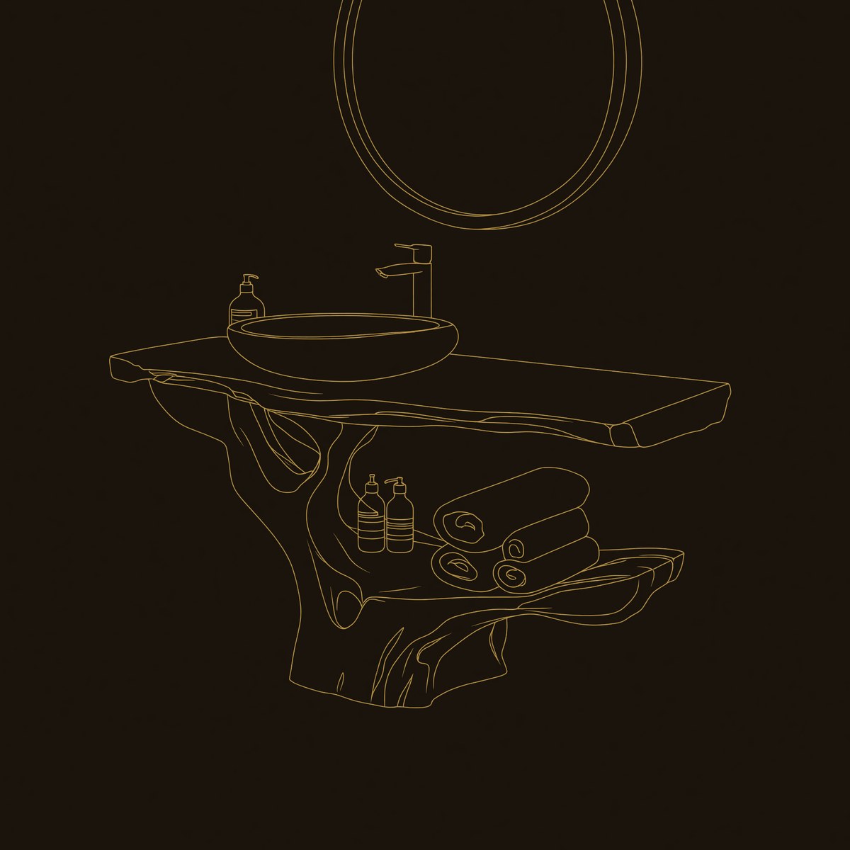 Solid Wood Live Edge Vanity Solid Bathroom Organic Minimalist Bath dimension diagram