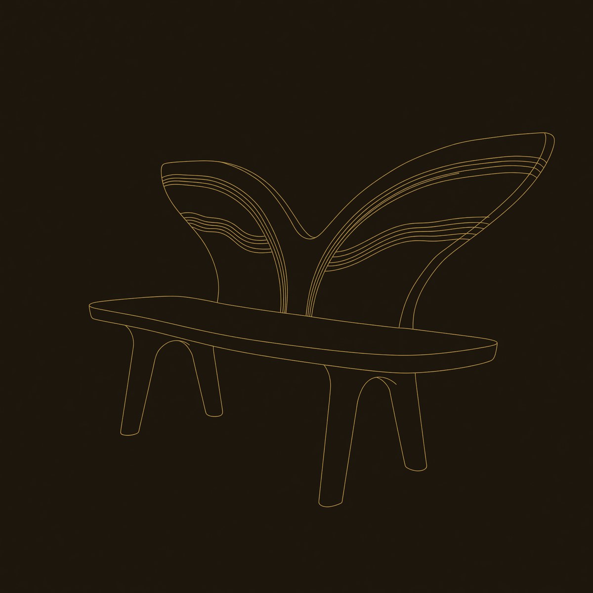Solid Wood Outdoor Garden Bench With Butterfly Wing Backrest dimension diagram