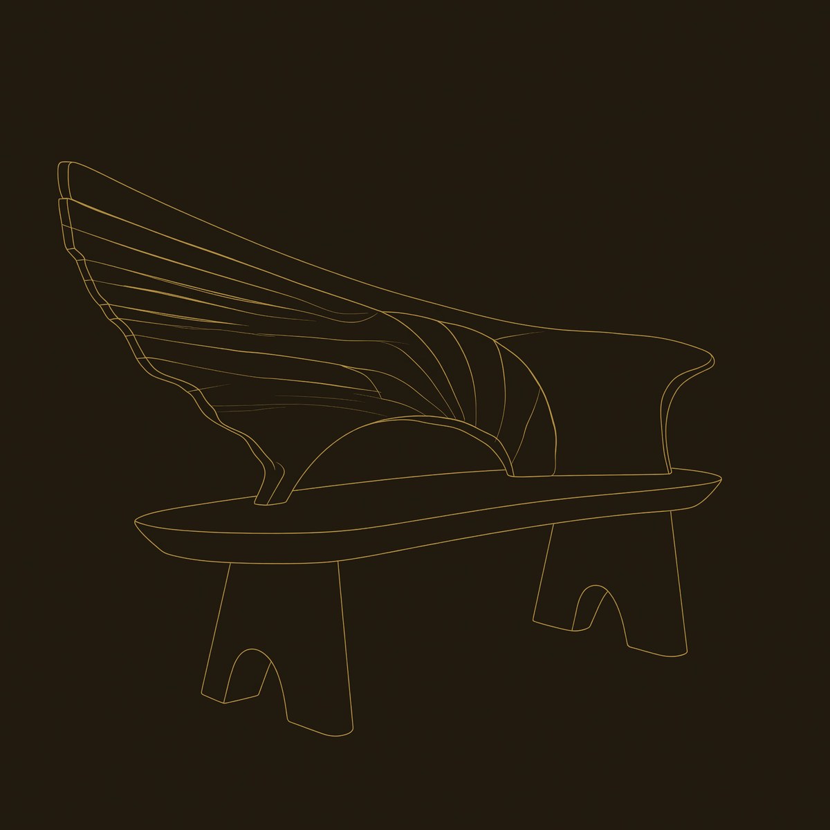 Solid Wood Outdoor Garden Bench With Wing Inspired Carved Backrest dimension diagram
