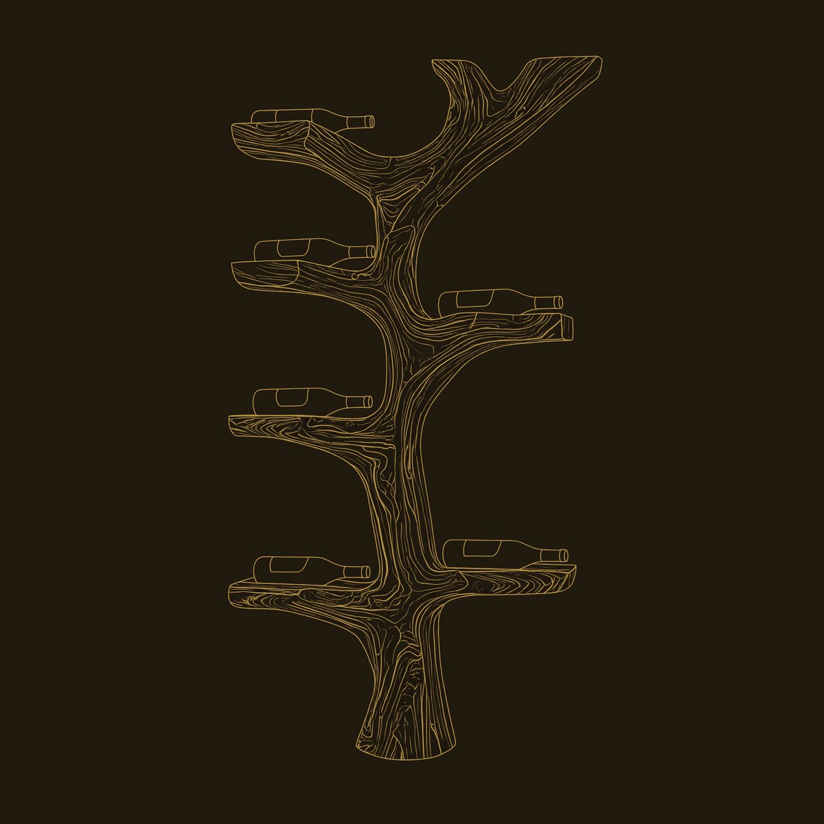 Solid Wood Wine Rack Rustic Branch Style Home Bar dimension diagram