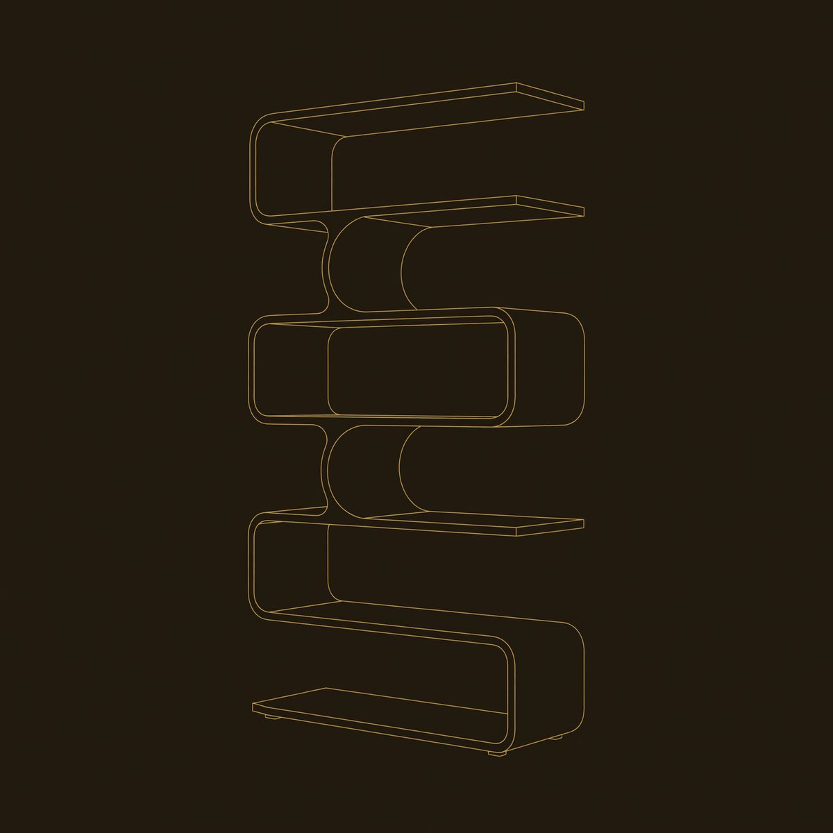 Stacked Ribbon Bookshelf with Alternating Open Bays dimension diagram