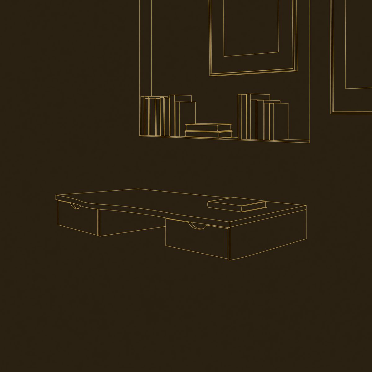 Wall-Hung Floating Desk with a Live Edge Front dimension diagram