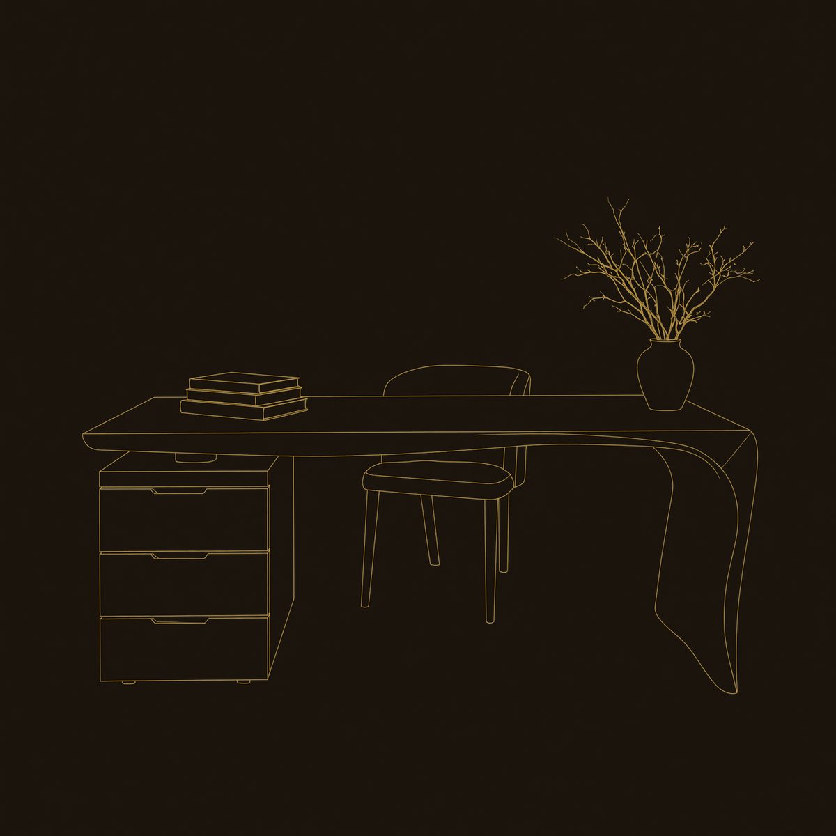 Waterfall-Leg Desk with a Three-Drawer Pedestal dimension diagram
