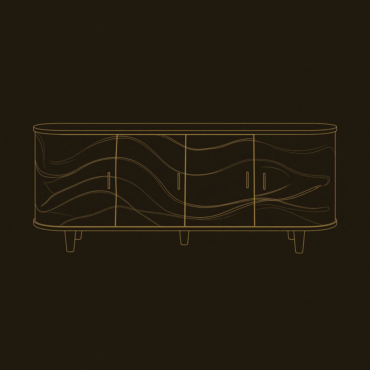 Carved Wave Door Media Console with Rounded Ends dimension diagram