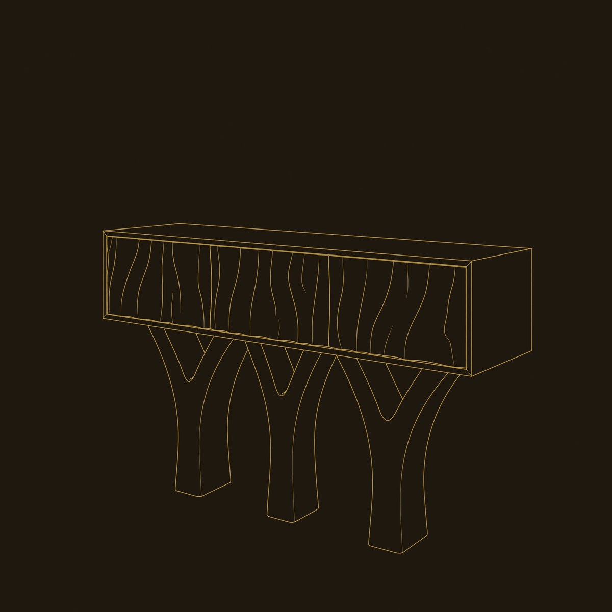 Wooden Console Table With Three Y Shaped Base For Home Decor dimension diagram