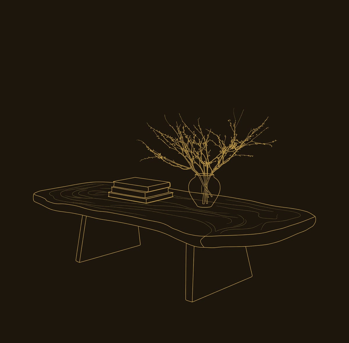 Live Edge Coffee Table on Two Wedge Pedestals dimension diagram