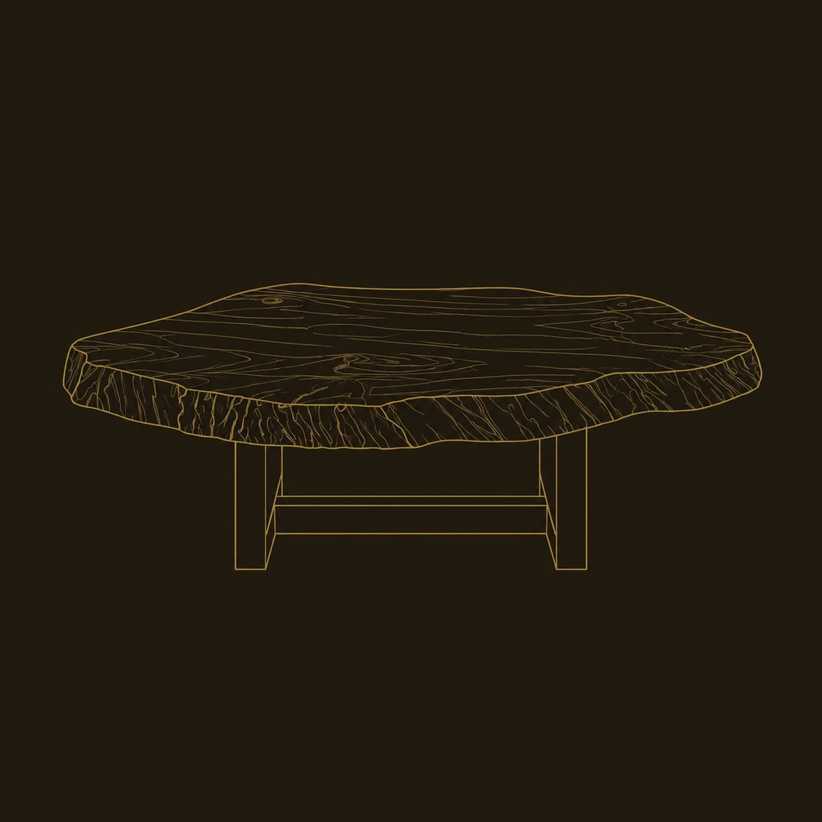 Live Edge Coffee Table With Wide Irregular Slab On A Dark Frame dimension diagram