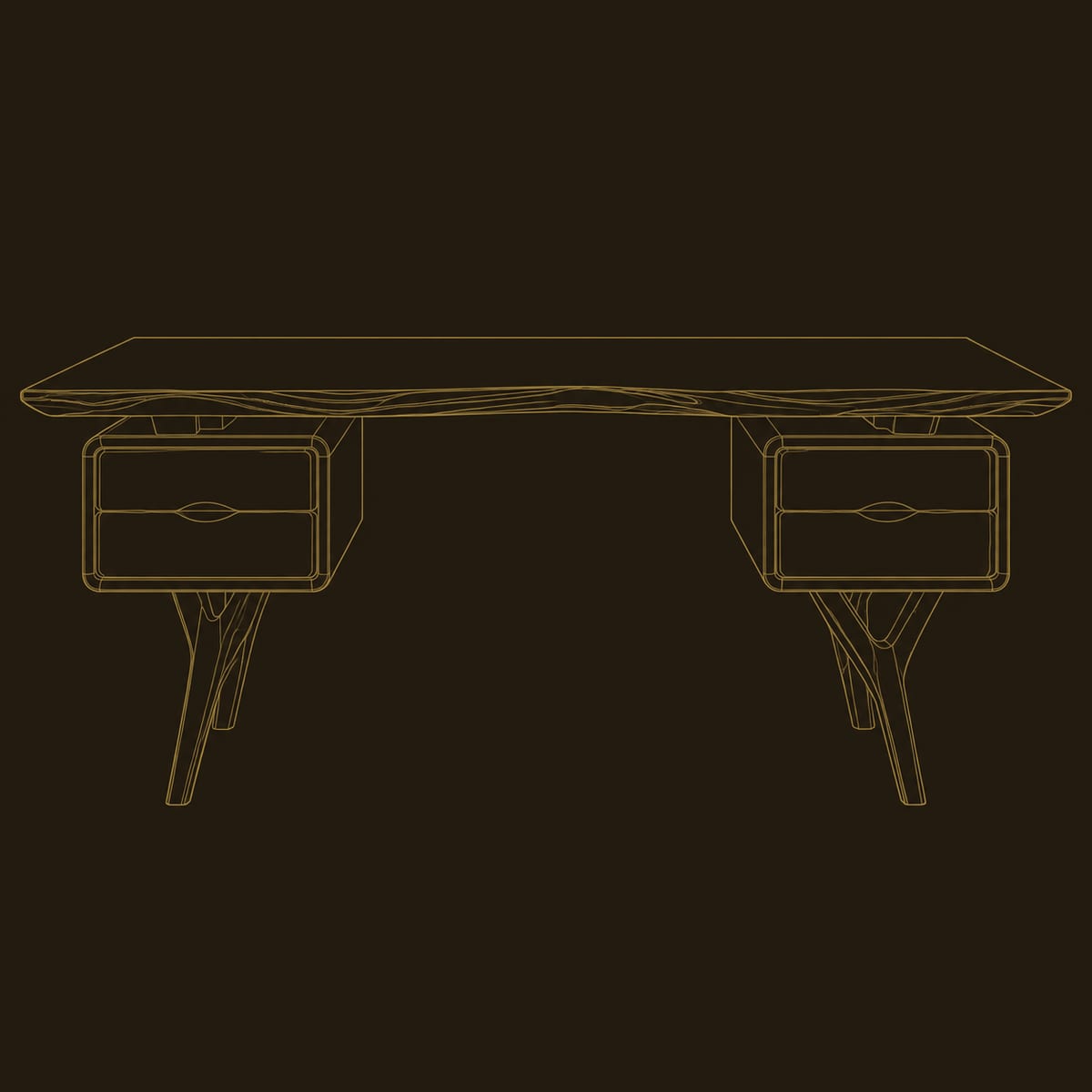 Live Edge Desk with Rounded Drawer Pods on Forked Legs dimension diagram