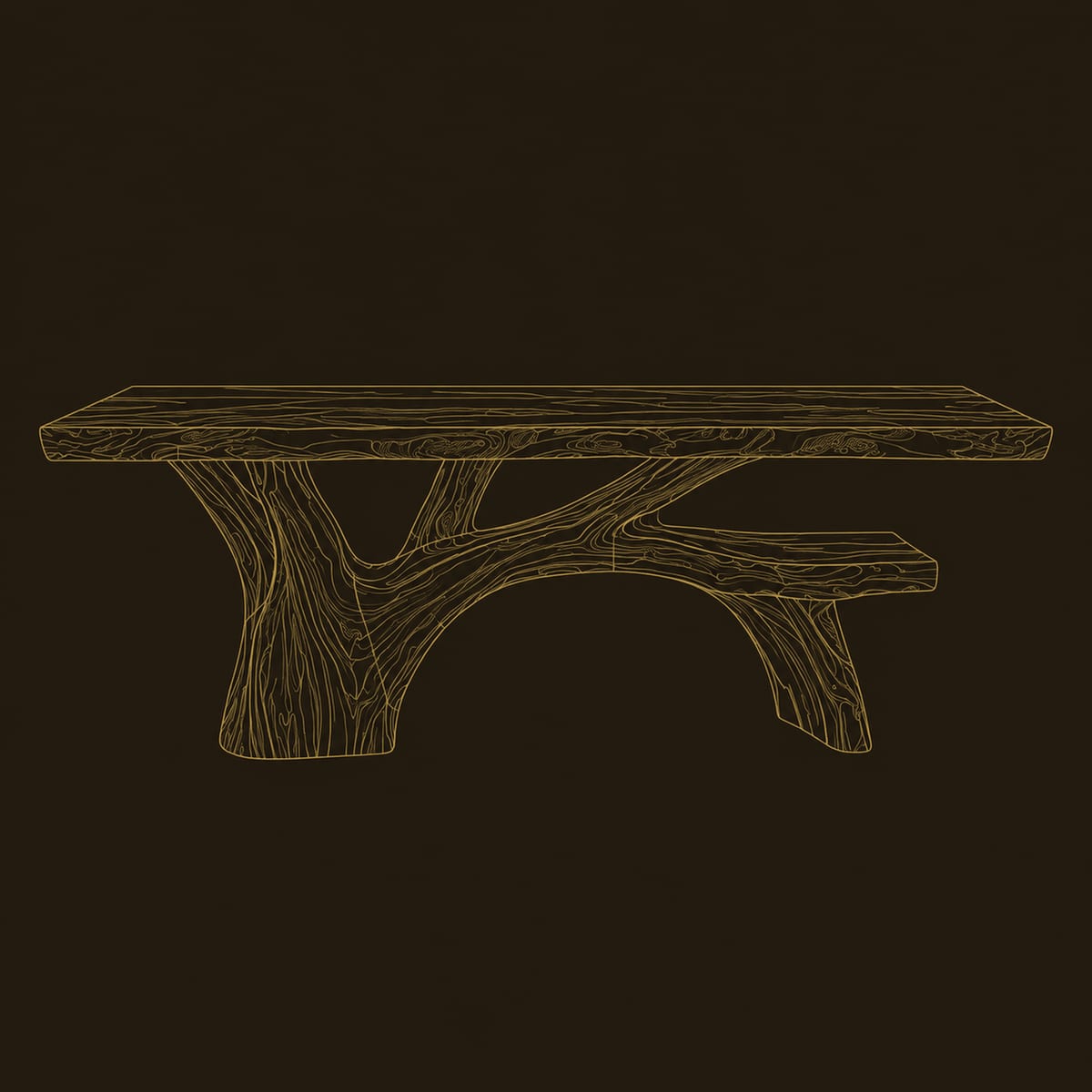 Live Edge Dining Table Branching Tree Trunk Base dimension diagram