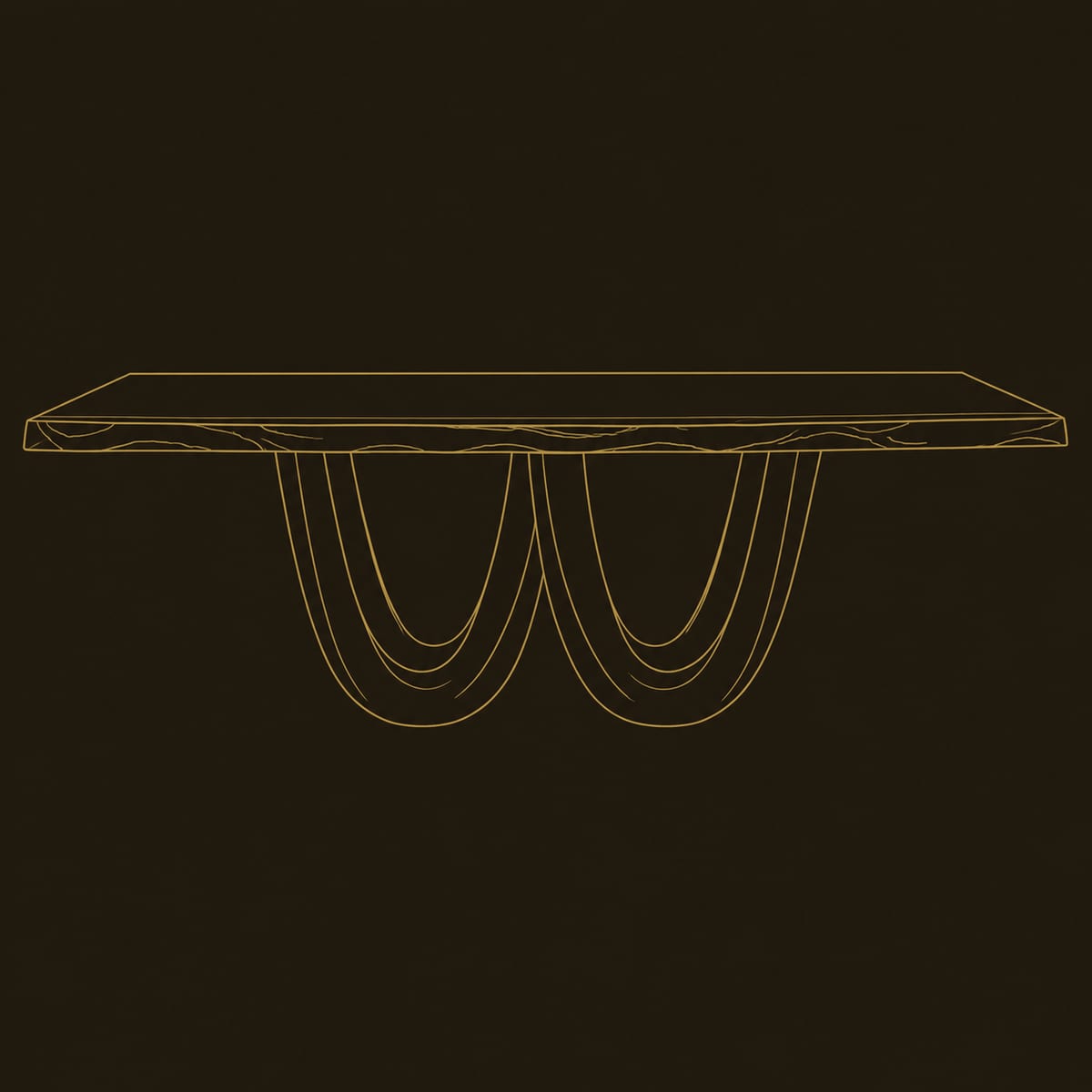 Live Edge Dining Table on Twin Looping Wave Legs dimension diagram