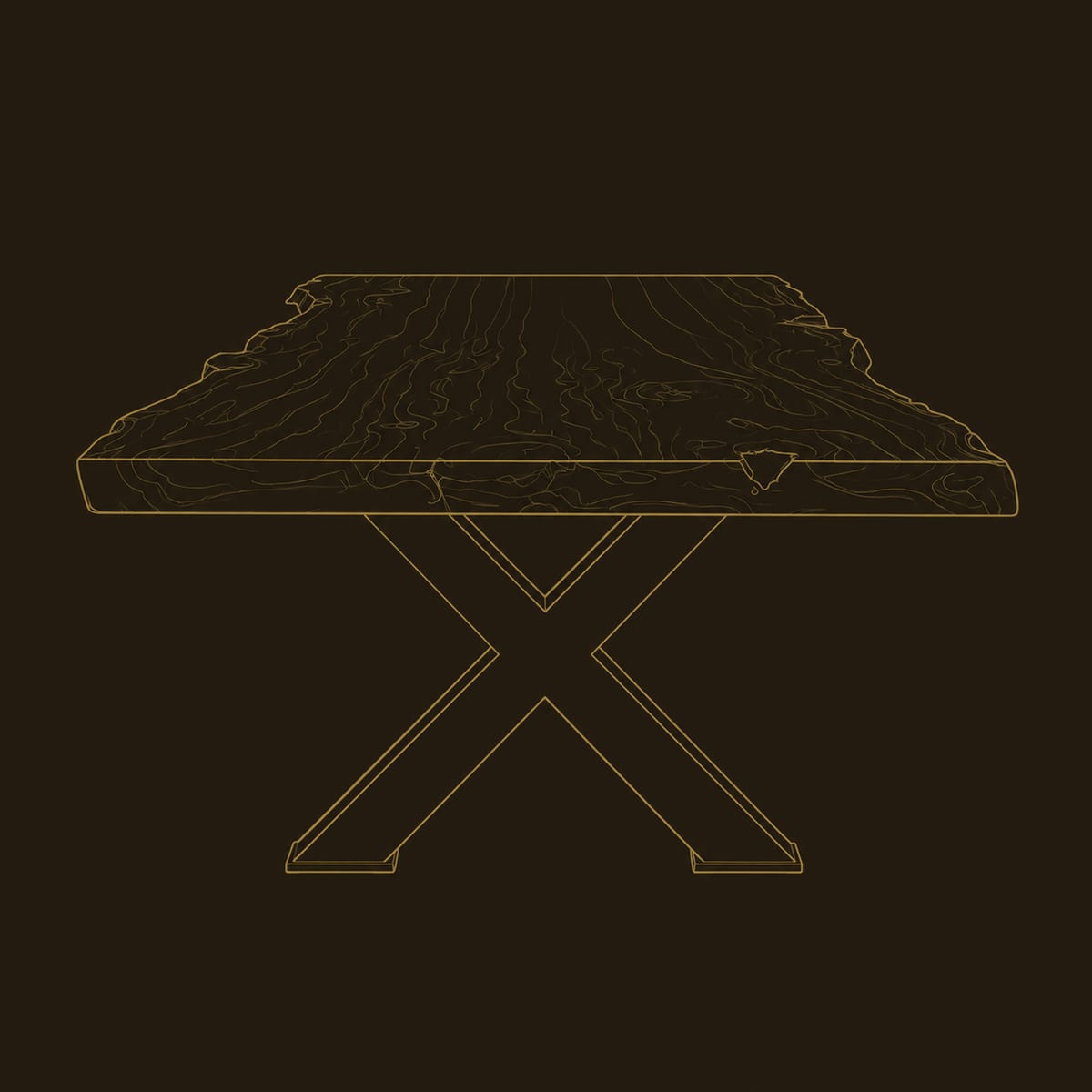 Live Edge Dining Table With Bold Black X Base dimension diagram