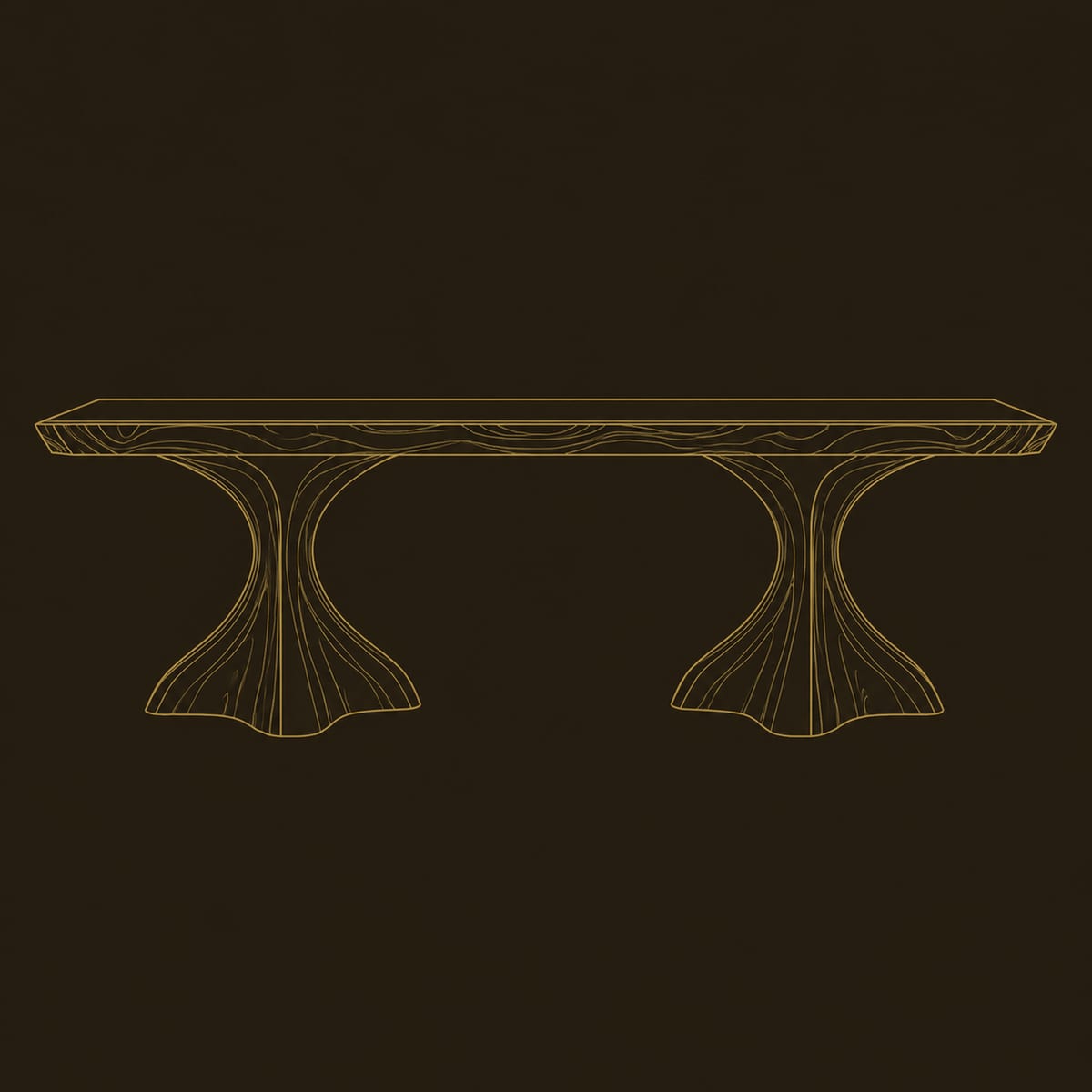 Live Edge Dining Table With Flared Sculpted Root Pedestals dimension diagram