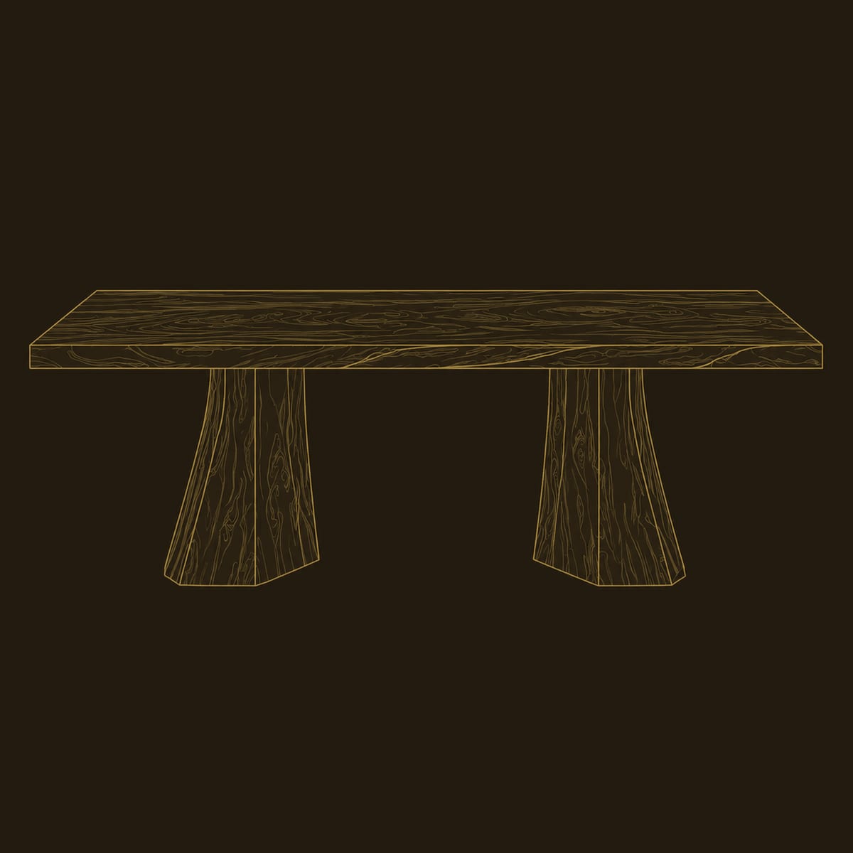 Live Edge Dining Table With Thick Slab Top And Two Flared Pedestals dimension diagram
