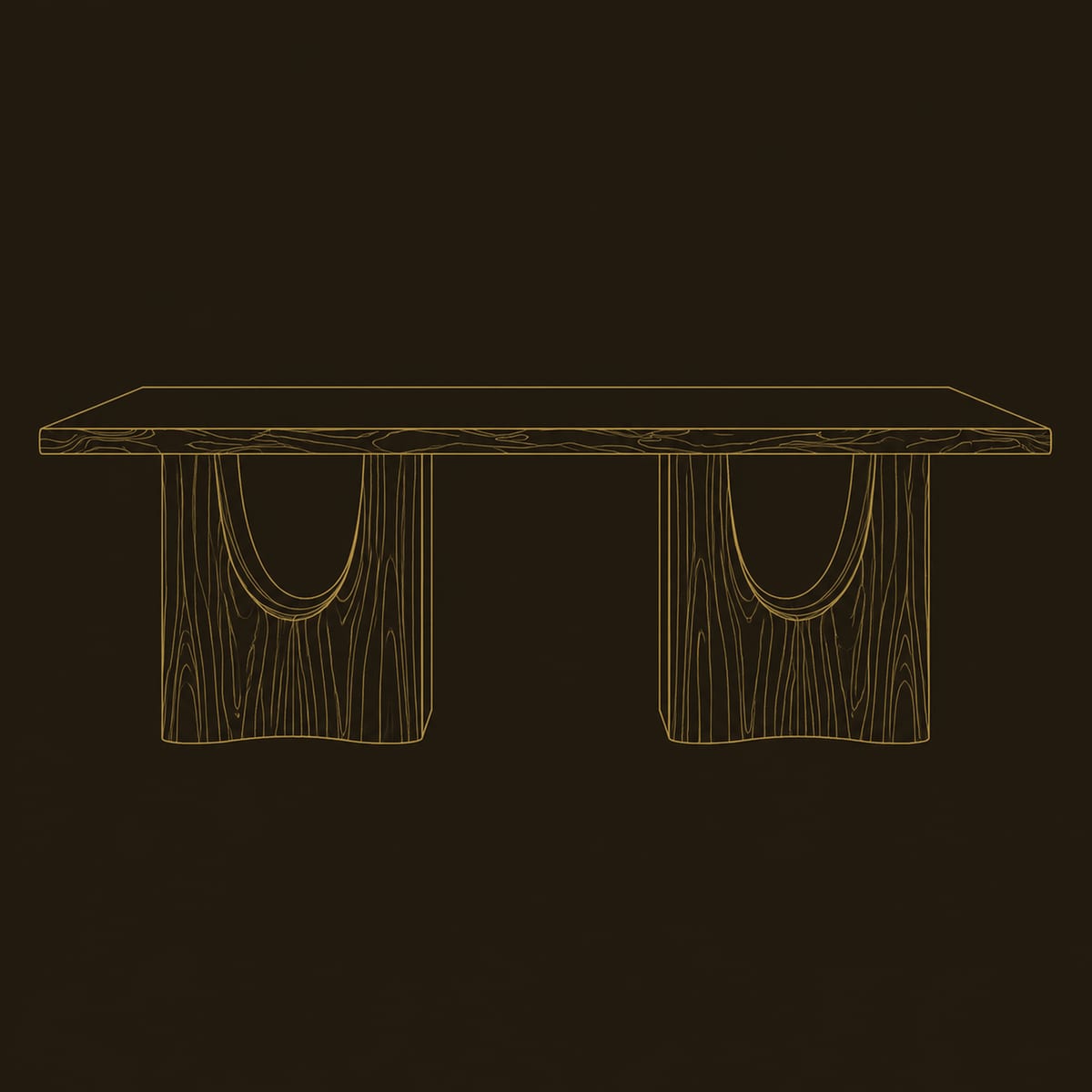 Live Edge Dining Table With Twin Arched Pedestal Legs dimension diagram