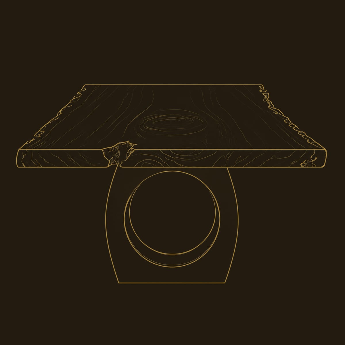 Live Edge Slab Dining Table With Open Ring Base dimension diagram