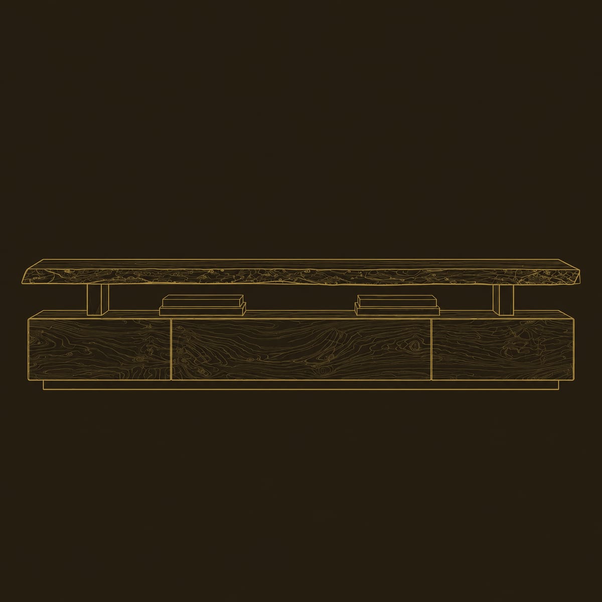 Live Edge TV Stand With Raised Slab Top And Low Block Base dimension diagram