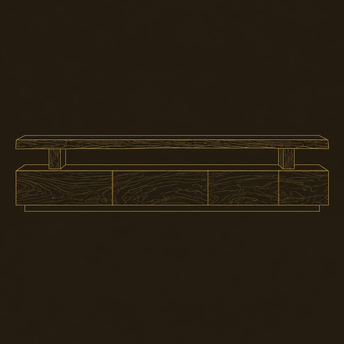 Live Edge TV Stand With Raised Slab Top And Open Display Gap dimension diagram