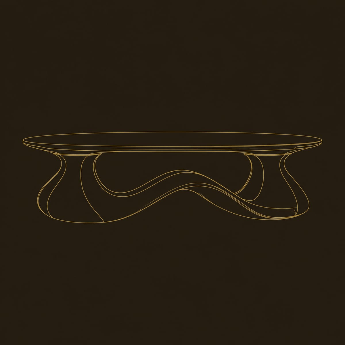 Long Oval Coffee Table On A Flowing S Wave Base dimension diagram