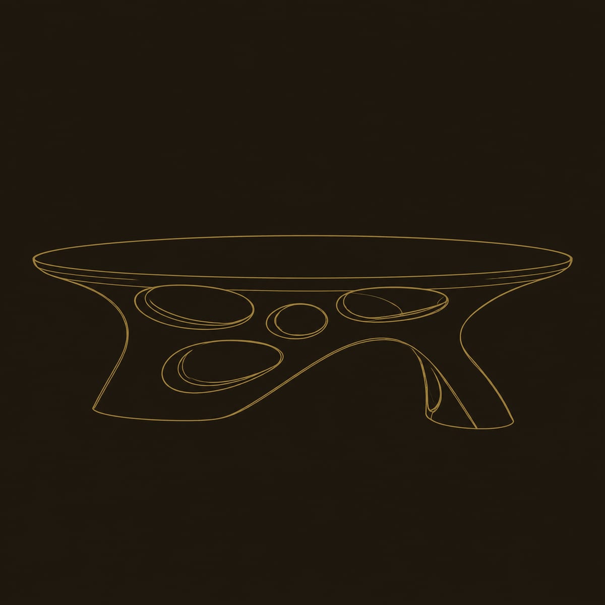 Long Oval Coffee Table With Sweeping Cutout Base dimension diagram